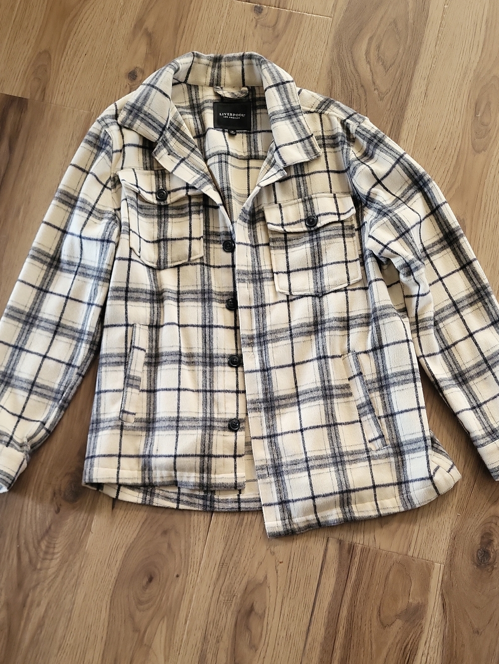 Liverpool Cream Plaid Button-Up Utility Jacket